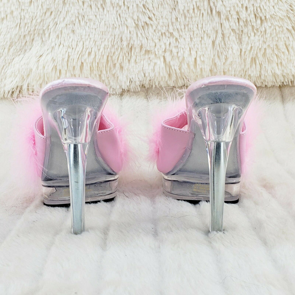 Majesty 501 Marabou Feather Slip On Platform Sandals 6" Stiletto Heel Shoes Pink - Totally Wicked Footwear