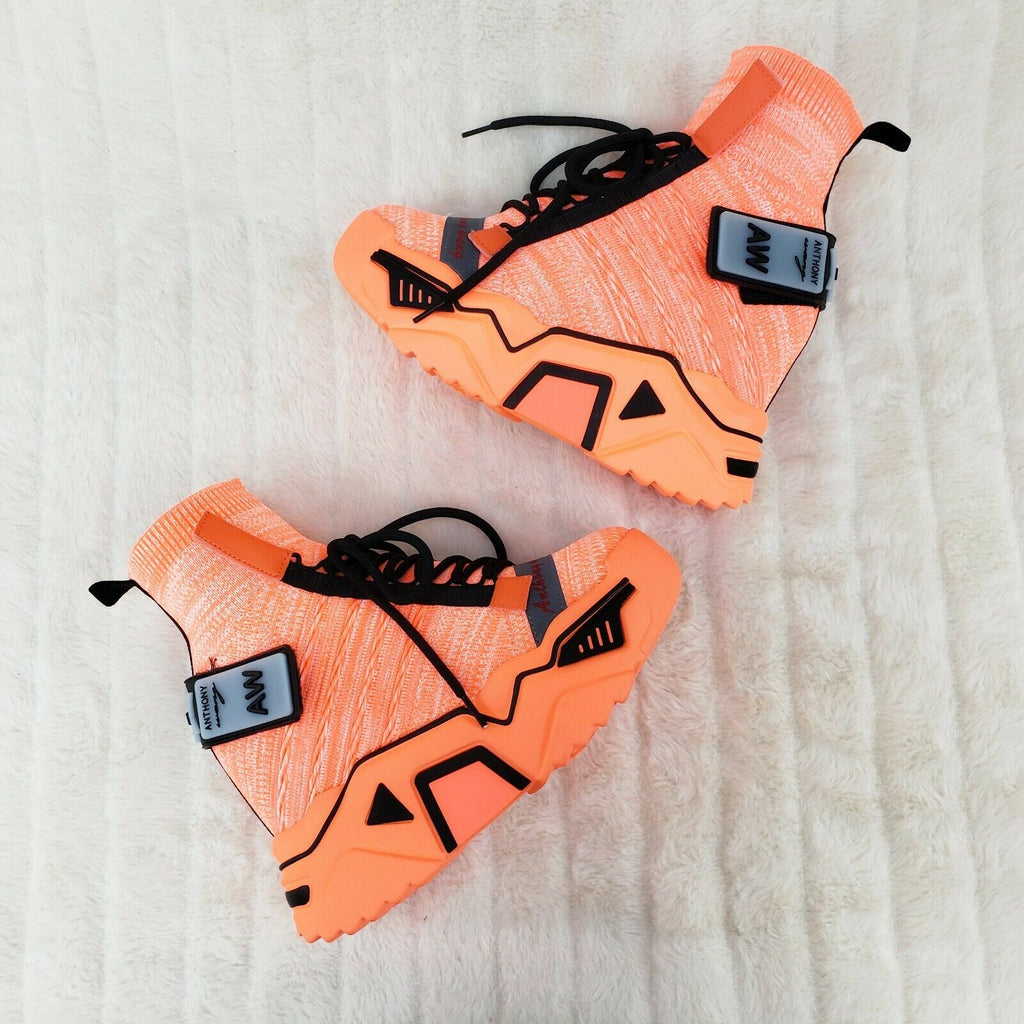 Wang Damson Pull On Knit Platform Sneaker Boots 4" Hidden Wedge Orange Knit - Totally Wicked Footwear