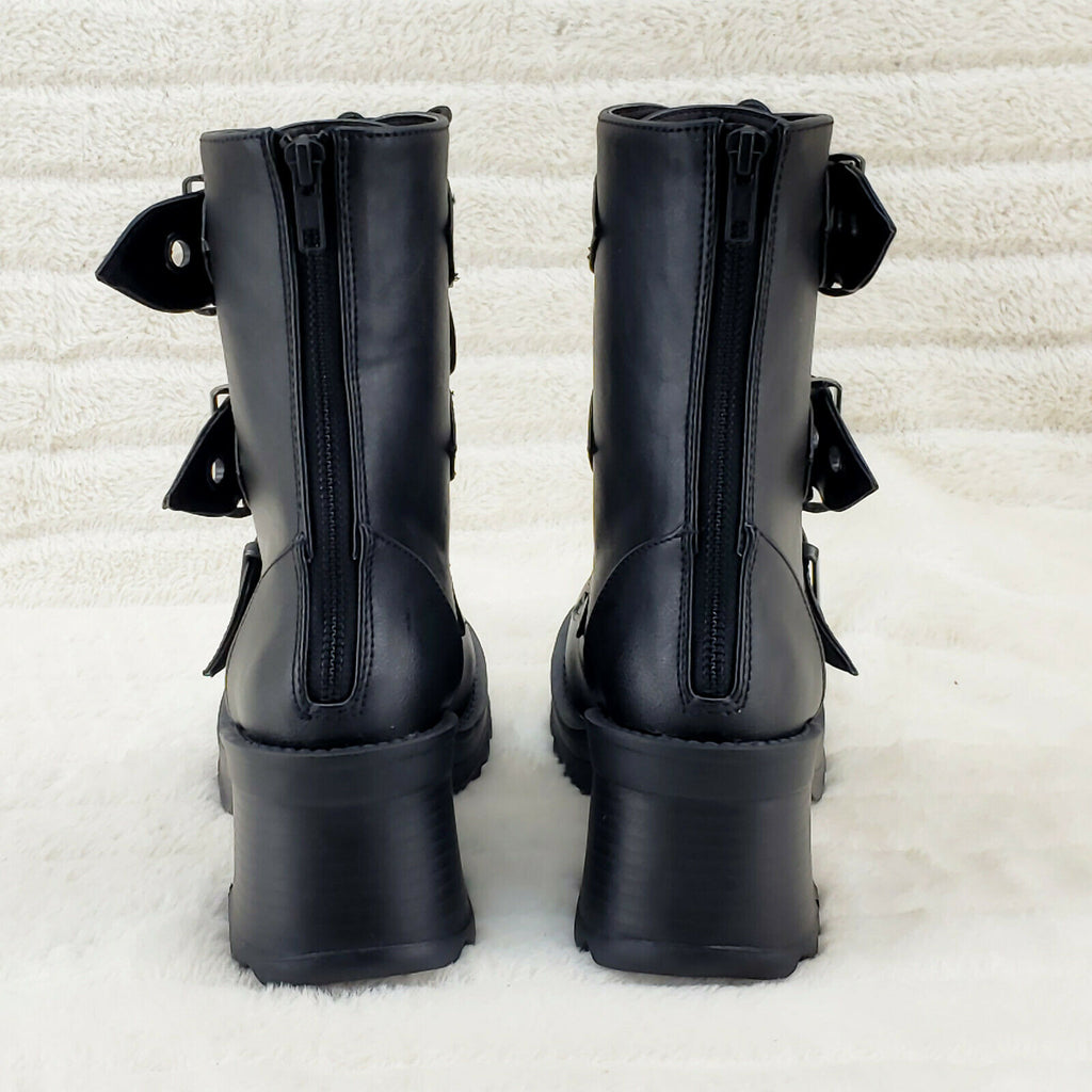 Bratty 118 Buckle Strap Biker Goth Punk Lace Up Ankle Boots In House NY - Totally Wicked Footwear