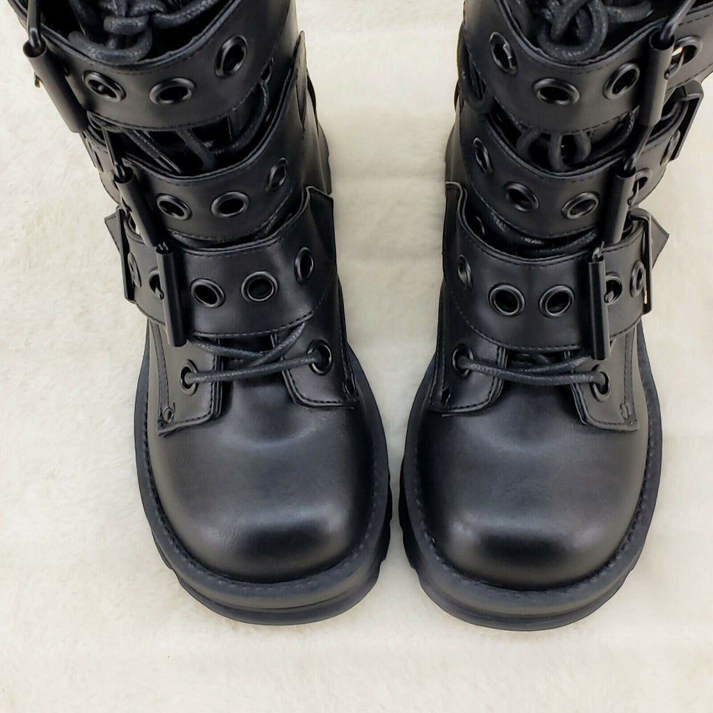 Bratty 118 Buckle Strap Biker Goth Punk Lace Up Ankle Boots In House NY - Totally Wicked Footwear