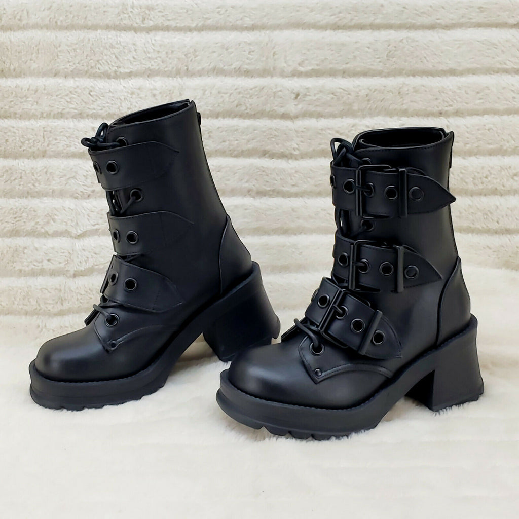 Bratty 118 Buckle Strap Biker Goth Punk Lace Up Ankle Boots In House NY - Totally Wicked Footwear