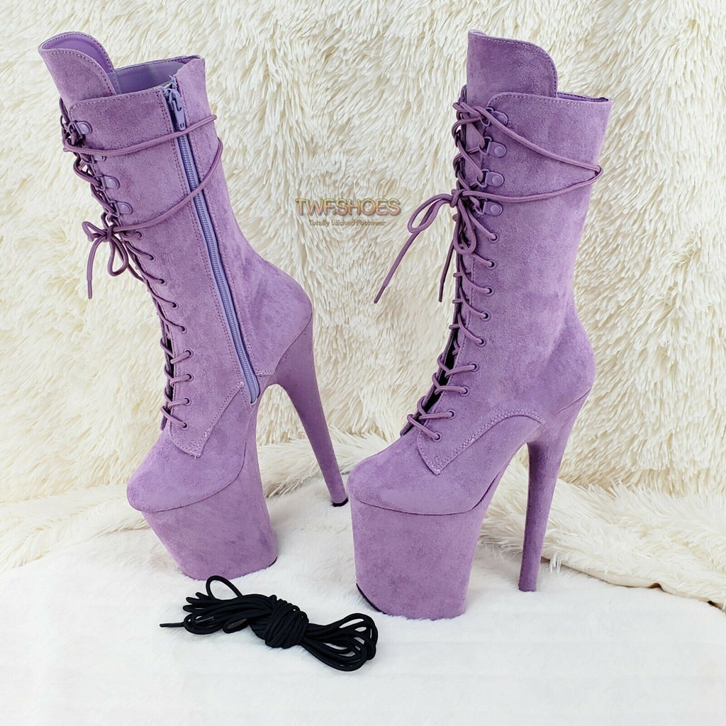Flamingo 1050FS Lilac Purple V-Suede 8" Heel Platform Mid Calf Boots US 6-12 NY - Totally Wicked Footwear