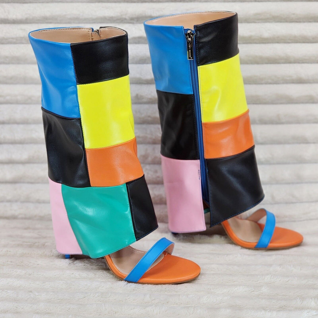 Paris Color Block Stiletto Fold Over Skirted Shootie Boot Sandals - Totally Wicked Footwear