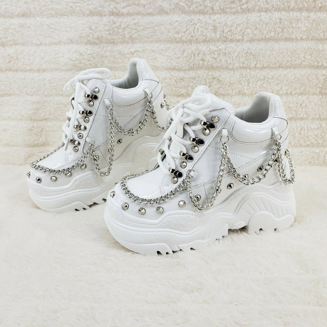 Space Candy White Platform Chain Sneaker Hidden Wedge Fashion Streetwear Kicks - Totally Wicked Footwear