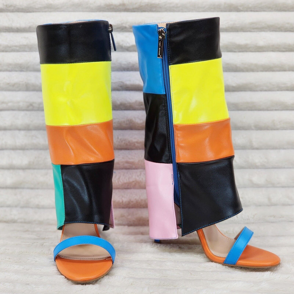 Paris Color Block Stiletto Fold Over Skirted Shootie Boot Sandals - Totally Wicked Footwear