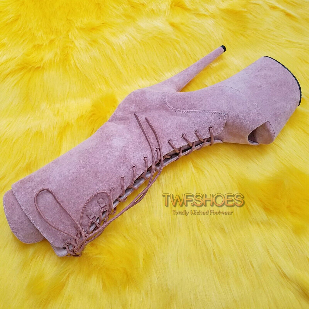 Flamingo 1051FS Blush V Suede 8" Heel Platform Mid Calf Boots Size 10 11 12 NY - Totally Wicked Footwear