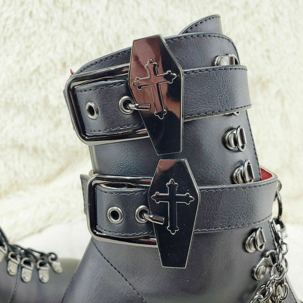 Vivika Goth Granny Ankle Boots Coffin Straps & Chains US 6-12 Goth NY - Totally Wicked Footwear