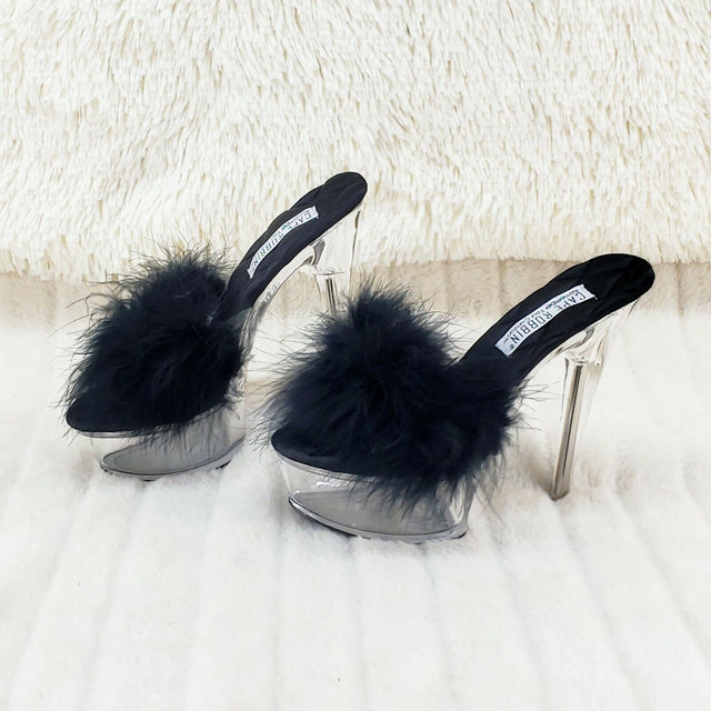 Maren Marabou Feather Slip On Platform Sandals 6" Stiletto Heel Shoes Black - Totally Wicked Footwear