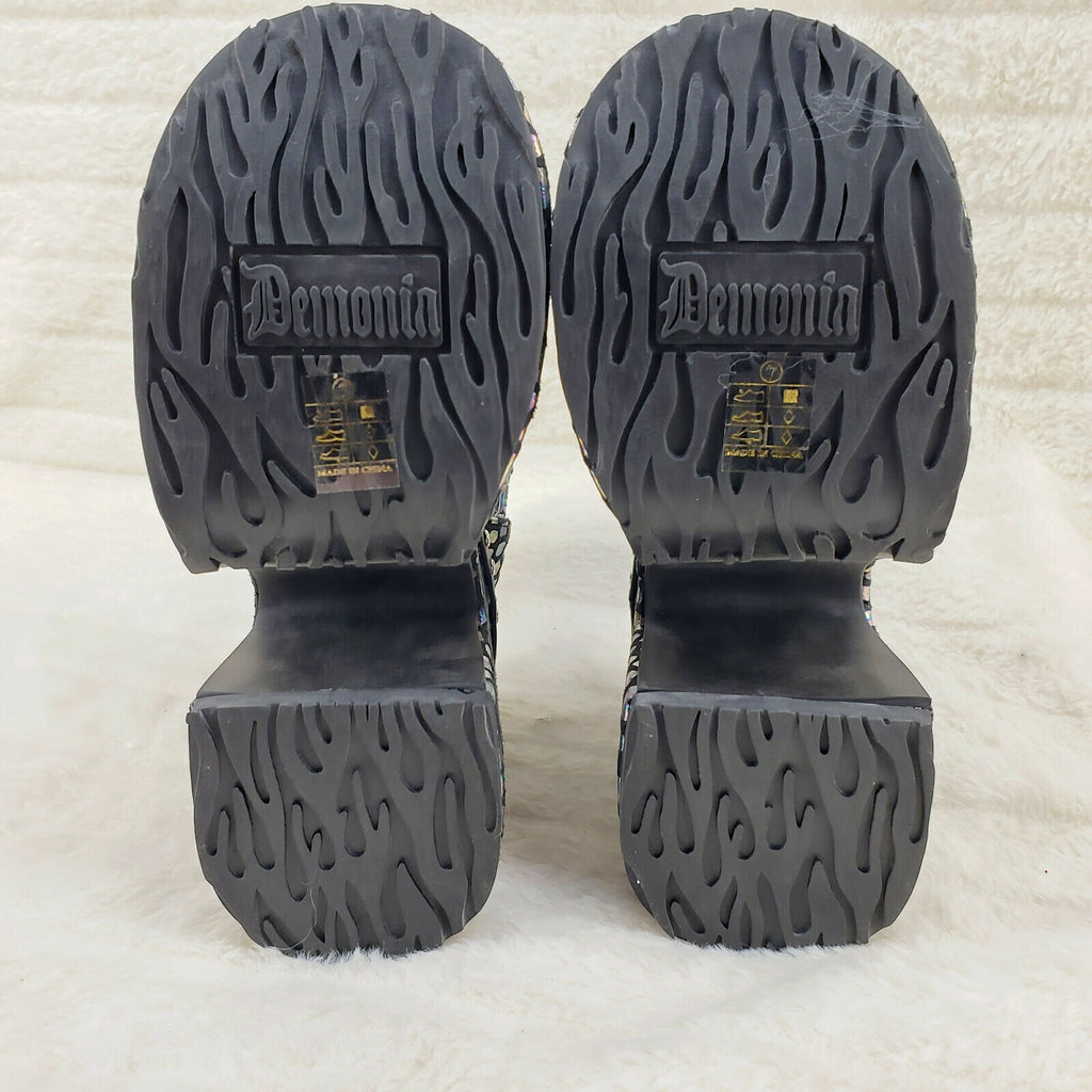 Camel 102 Stacked Black Hologram Platform Sandals Goth Punk 6-12 NY Demonia - Totally Wicked Footwear