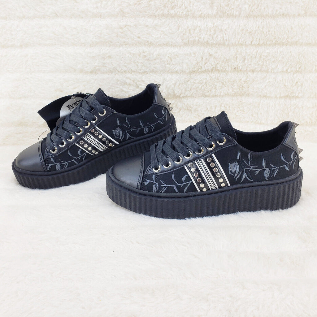 Sneeker Gothic Rose Embroidered Creeper Sneaker Punk Goth NY - Totally Wicked Footwear