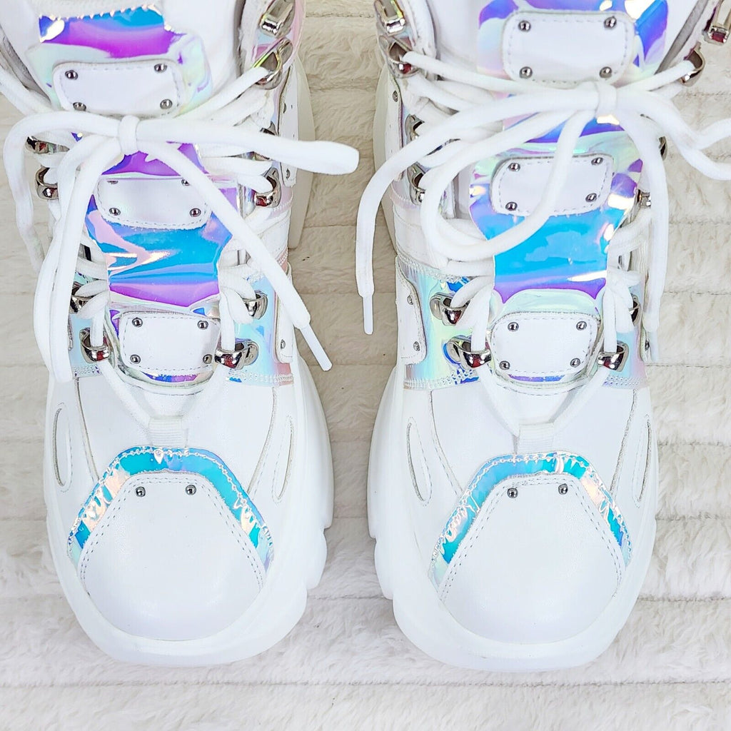 Wang Mangosteen / Passion Lace Up Hidden Wedge Women's Combat Sneakers White - Totally Wicked Footwear