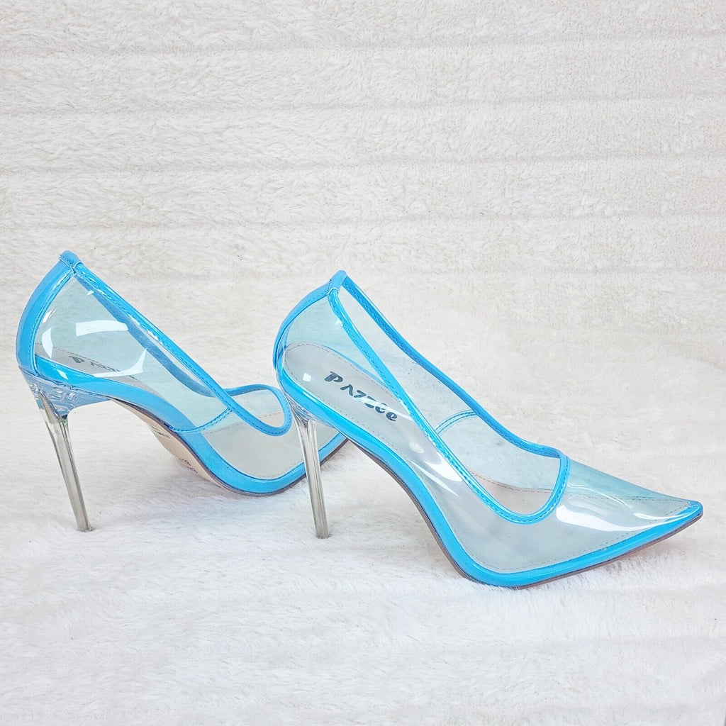 PVC Jelly Translucent High Heel Pointy Toe Stiletto Pumps Shoes Blue Baker - Totally Wicked Footwear