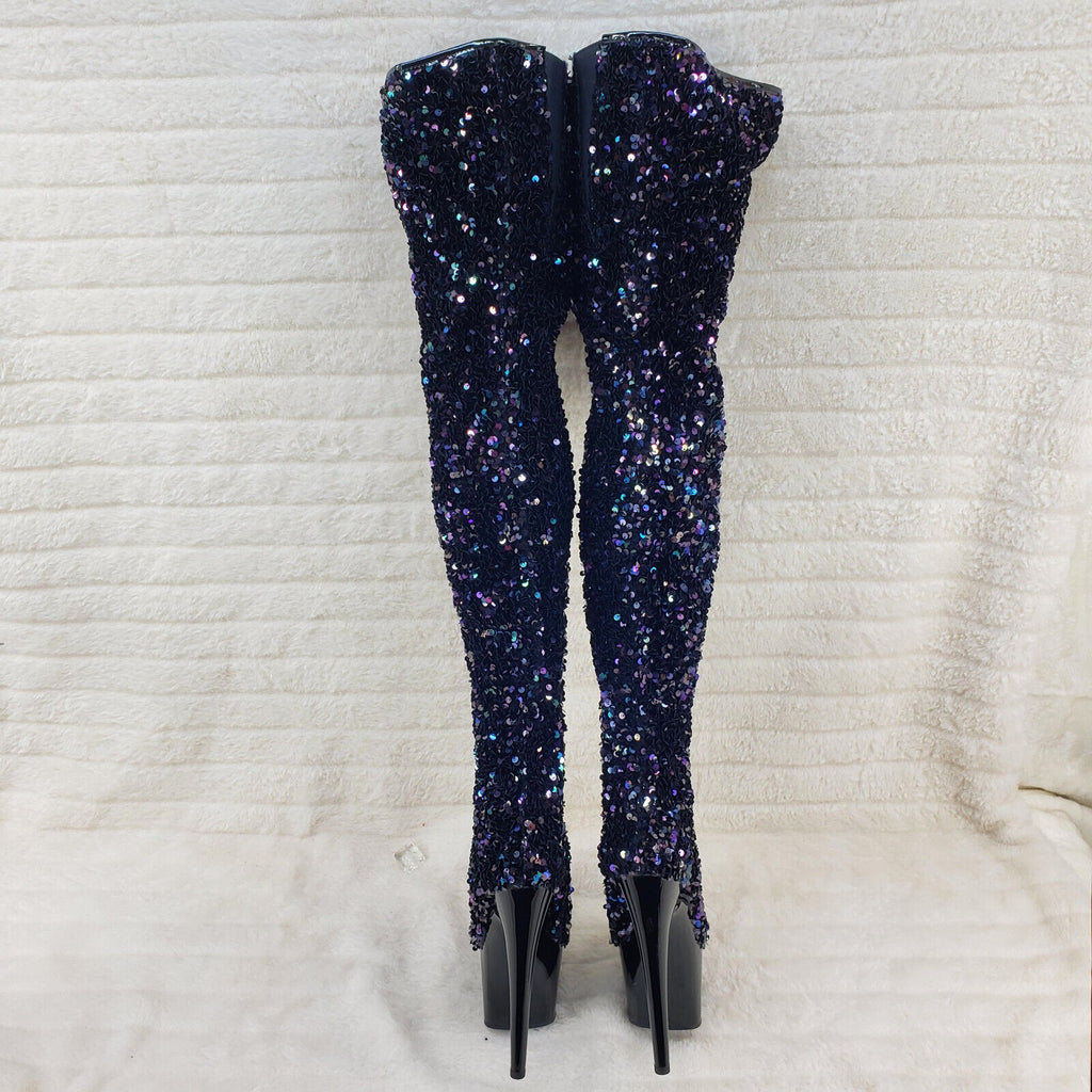 Adore 3020 Black Multi Sequin High Heel Platform Thigh High Boots US Sizes NY - Totally Wicked Footwear