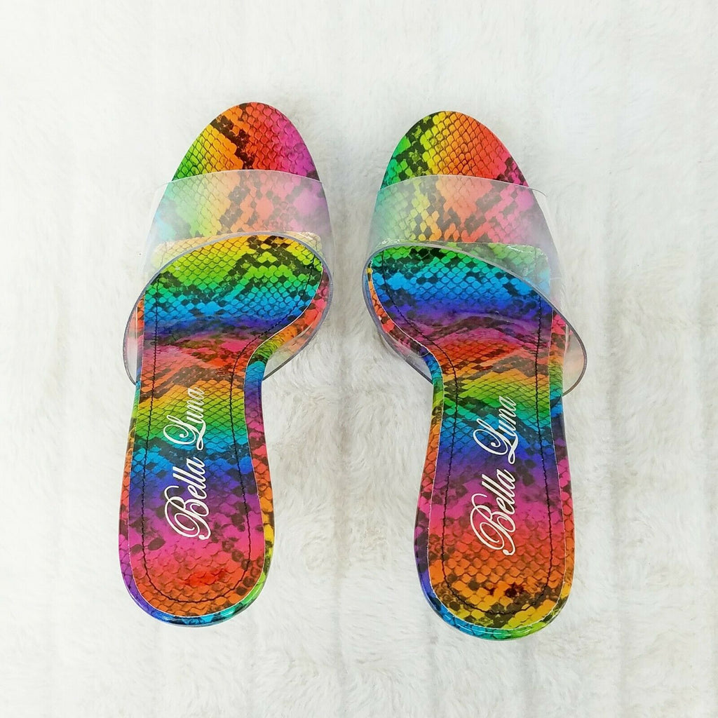 Cloud Clear Platform 6" High Heels Rainbow Snake Foot-bed Slip On Mule - Totally Wicked Footwear