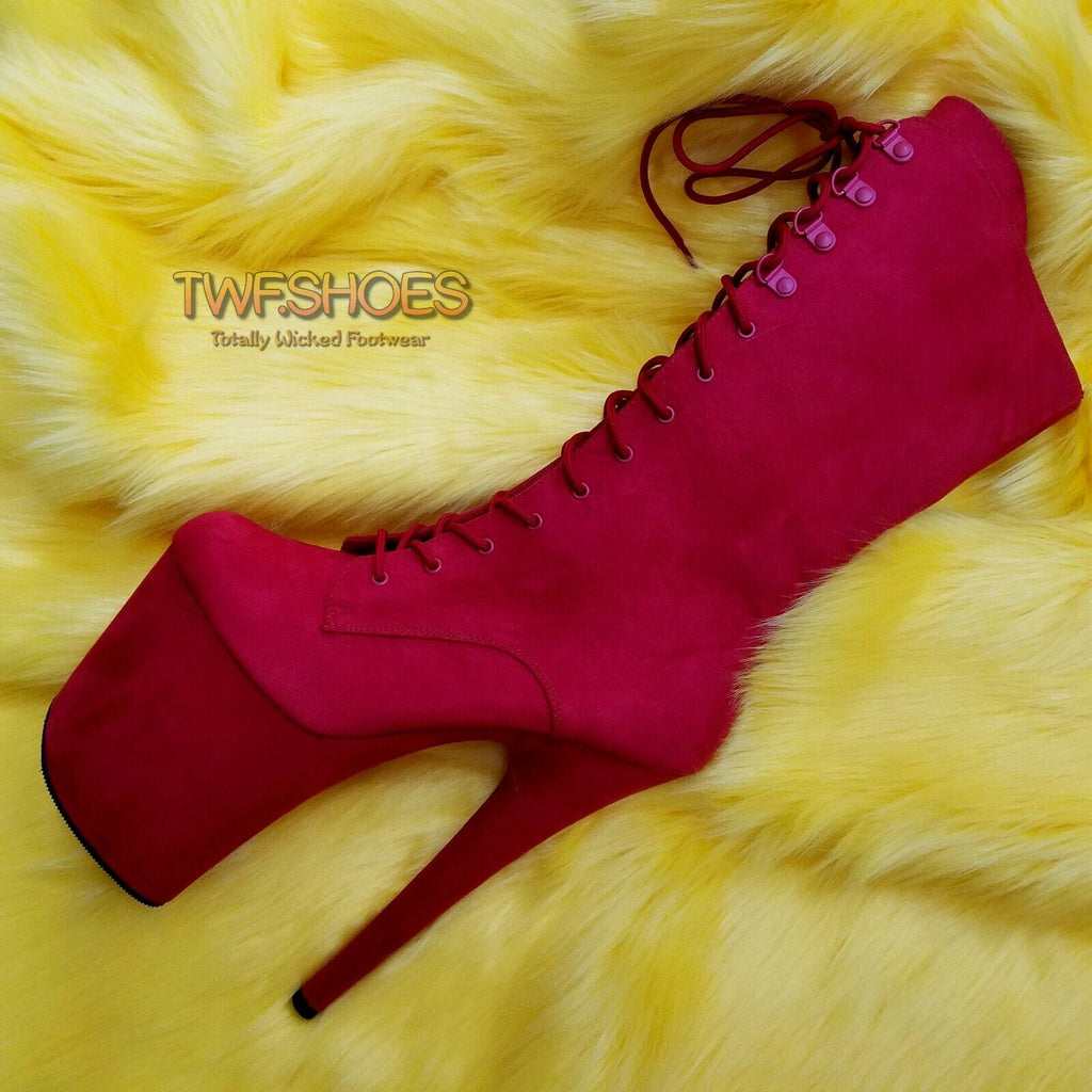 Flamingo 1050FS Red Vegan Suede 8" Heel Platform Mid Calf Boots Size 10 11 12 - Totally Wicked Footwear