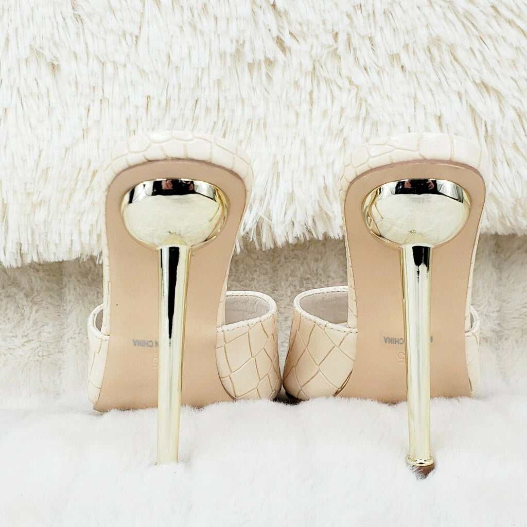 Venus Nude Slim High Heel Pointy Toe Slip On Sandals Slides Clogs - Totally Wicked Footwear