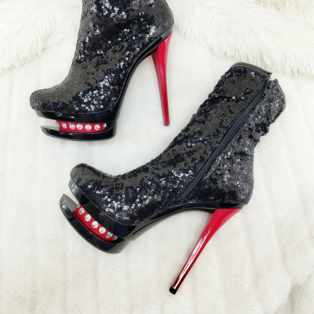 Blondie 1009 Black Sequin  Red High Heel Platform Slouch Ankle Boots NY - Totally Wicked Footwear