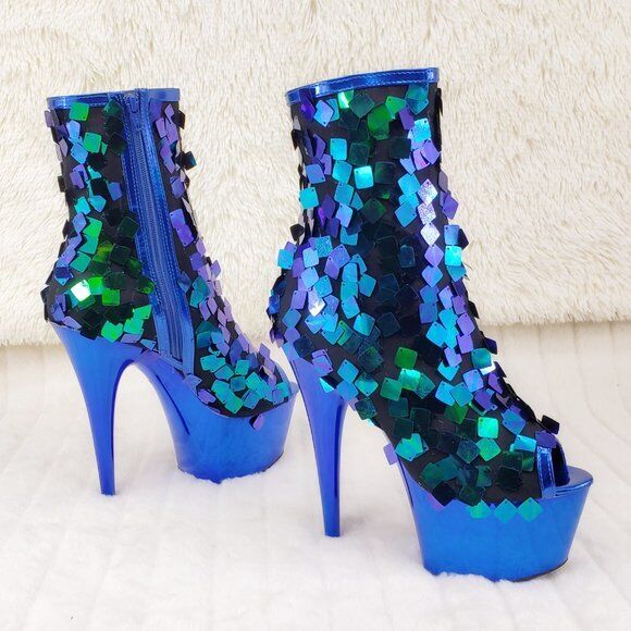 Delight 1031SQ Green Mermaid Sequin Ankle Boot 7" High Heel Shoe Sizes 11 NY - Totally Wicked Footwear
