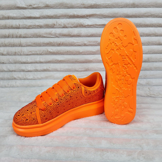 Cush Baby Bright Orange Rhinestone Sneakers Tennis Shoes - Totally Wicked Footwear