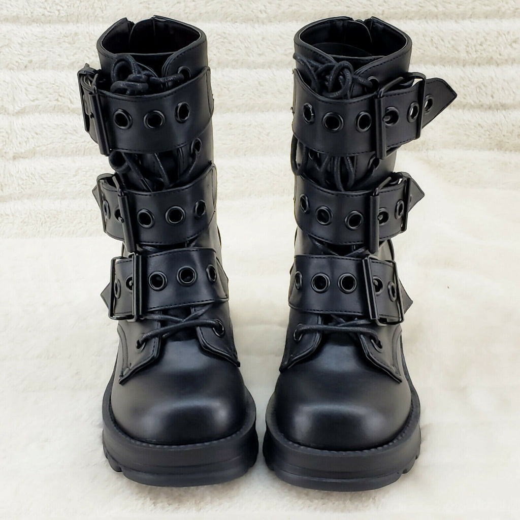 Bratty 118 Buckle Strap Biker Goth Punk Lace Up Ankle Boots In House NY - Totally Wicked Footwear