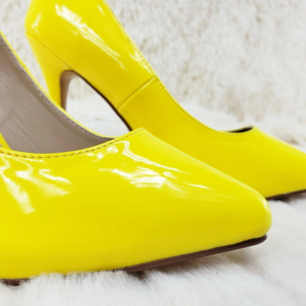 Amuse 20 Neon Yellow Patent 5" High Heel Shoes Pumps NY - Totally Wicked Footwear