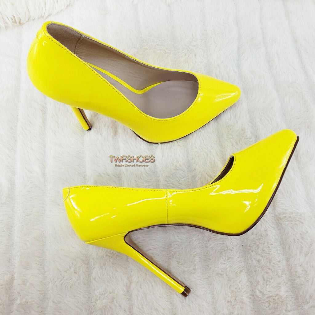 Amuse 20 Neon Yellow Patent 5" High Heel Shoes Pumps NY - Totally Wicked Footwear