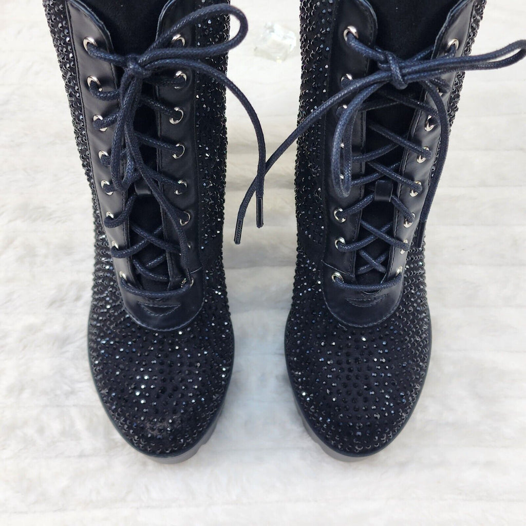 Barri Black Rhinestone Chunky Heel Platform Ankle Boots - Totally Wicked Footwear