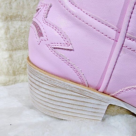 Dazzle Darlings Baby Pink Glitter Inset Cowboy Cowgirl Pull On Mid Calf Boots - Totally Wicked Footwear