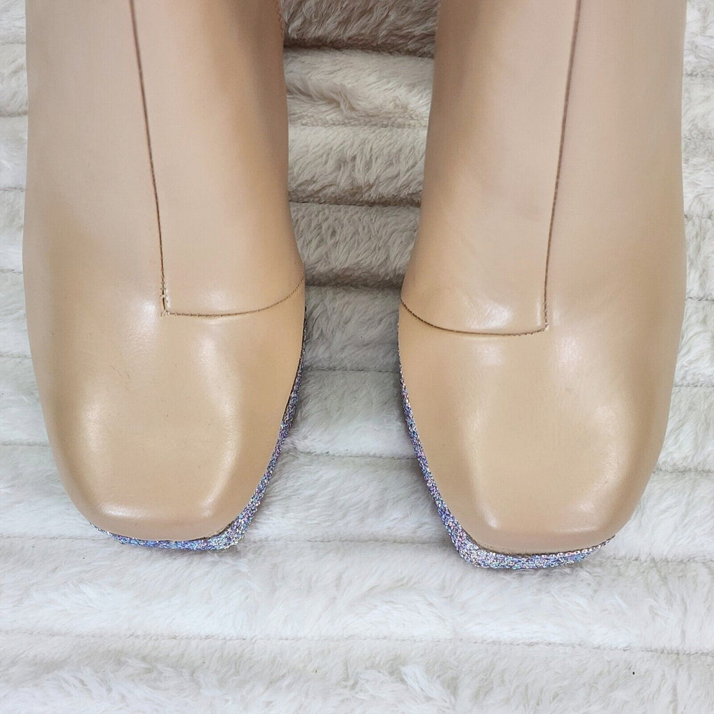 Nikki Cream Leatherette Rhinestone Platform Chunky Heel Ankle Boots - Totally Wicked Footwear