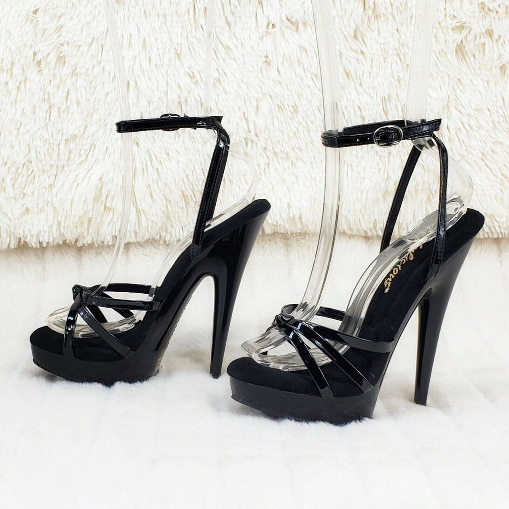Sultry 638 Black Patent 6" High Heels Strappy Platform Sandal Shoes NY - Totally Wicked Footwear