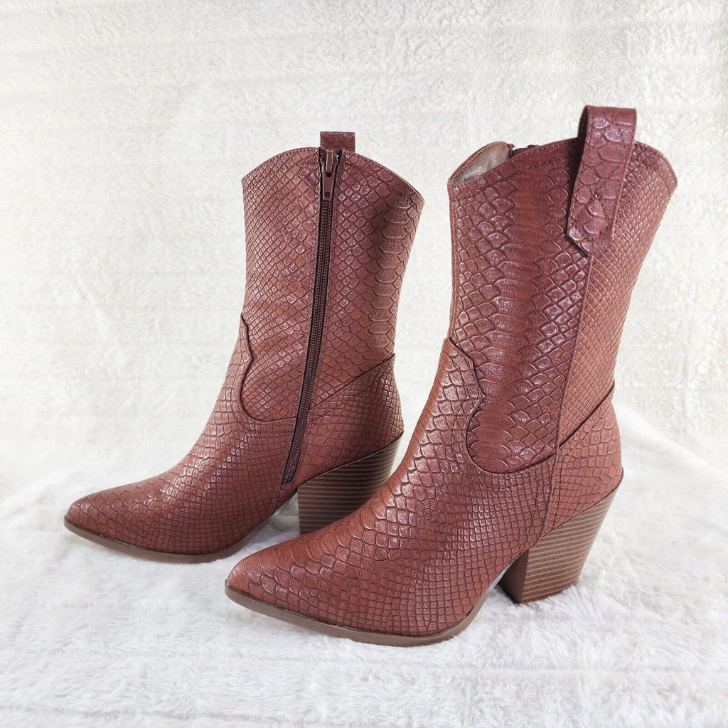 Slayer Tan Snake Cowgirl Cowboy Ankle Boots Western Block Heels US Sizes 7-11 - Totally Wicked Footwear