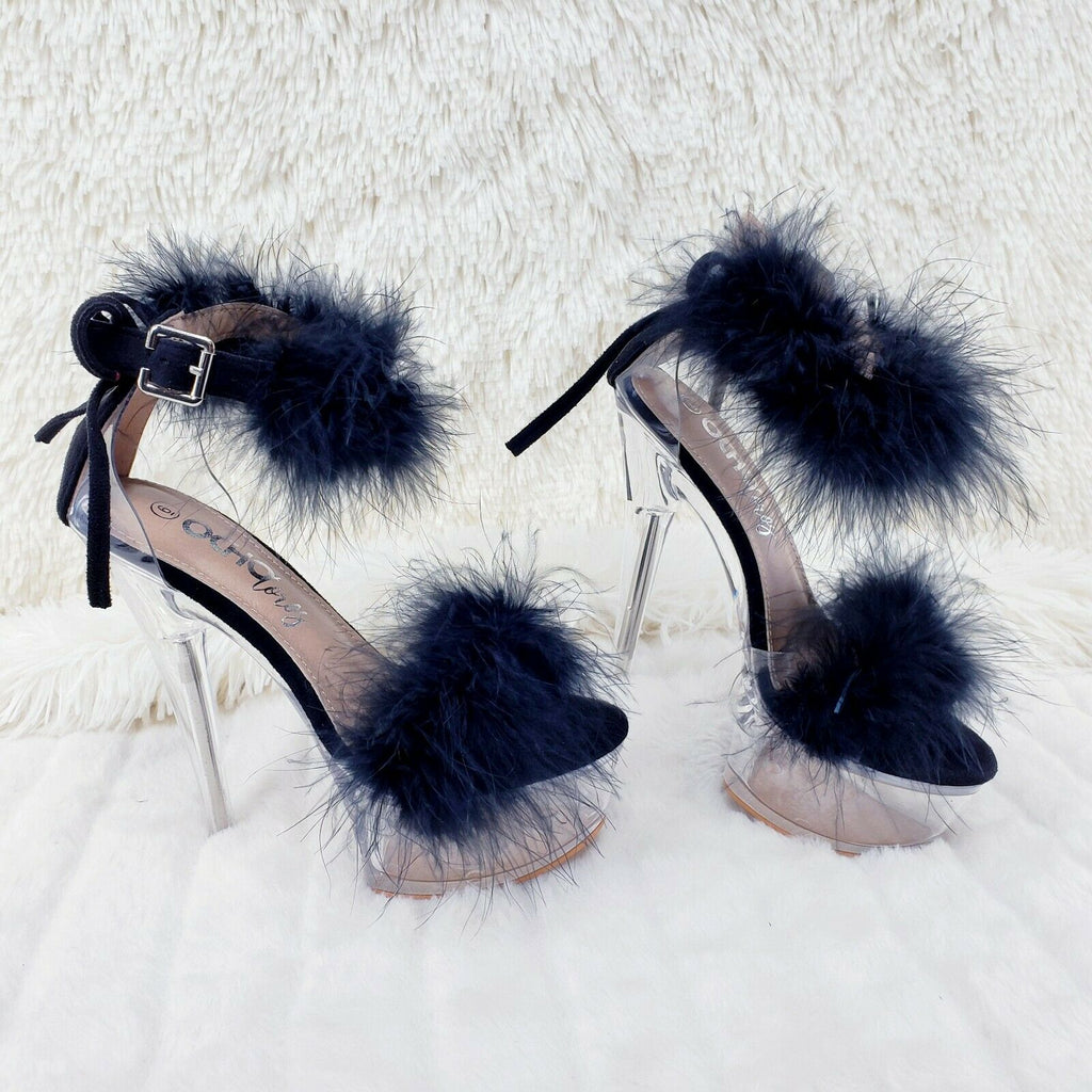 Black Marabou Feather Platform Shoes Sandals 6" High Heel Sandals Shoes - Totally Wicked Footwear