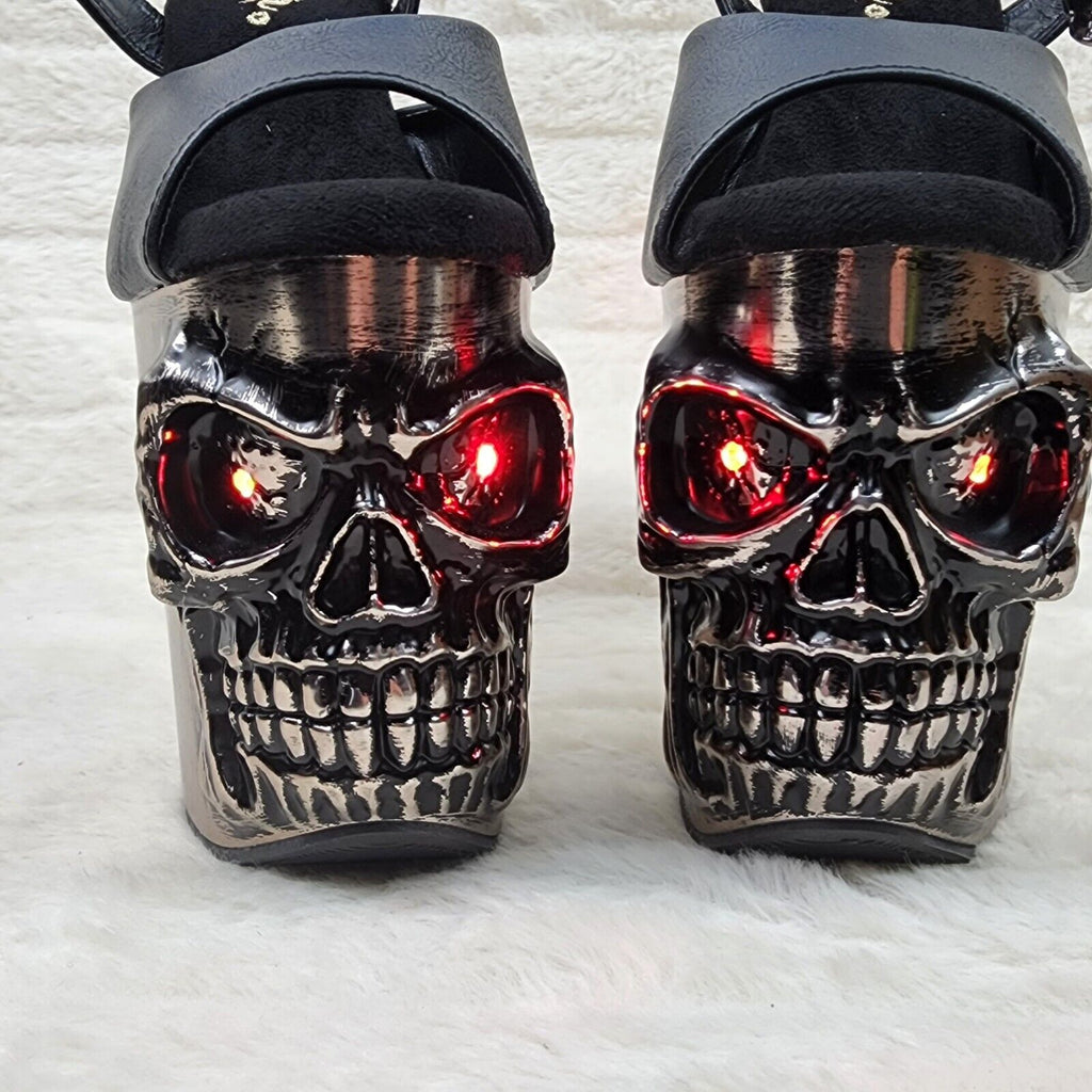 Rapture Black Matte Silver Skull & Bones LED 8" High Heel Platform Shoes 5-10 NY - Totally Wicked Footwear