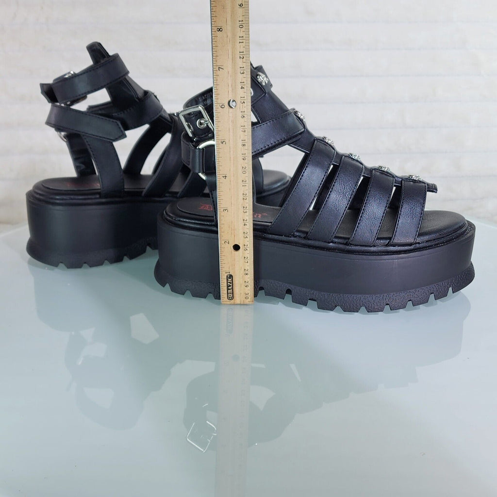 Slacker 2" Platform Gothic Sandals with Skull & Cross-Bone Studs NY - Totally Wicked Footwear