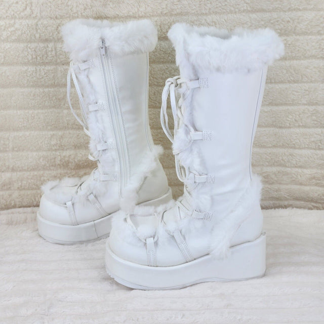 311 Cub Stomper White Mammoth Platform Goth Punk Knee Boots NY Restock - Totally Wicked Footwear