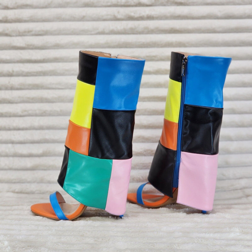 Paris Color Block Stiletto Fold Over Skirted Shootie Boot Sandals - Totally Wicked Footwear