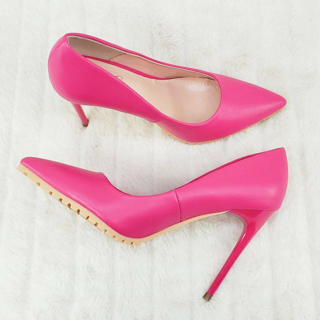 Revenge Fuchsia 4.5" High Heel Shoes Pointy Toe Pump Lug Sole 7-11 - Totally Wicked Footwear