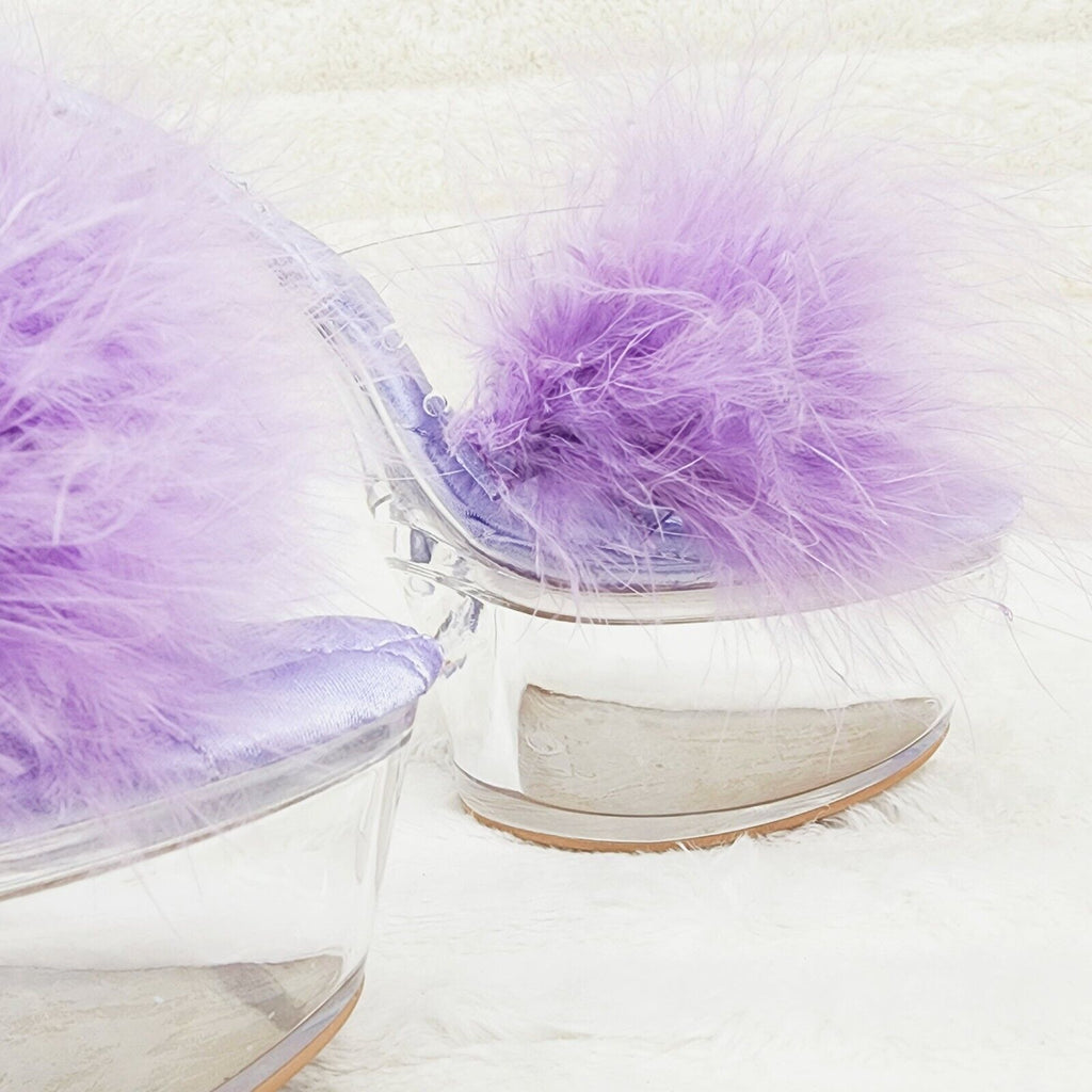 Maren Marabou Feather Slip On Platform 6" Stiletto Heel Shoes Lilac Purple - Totally Wicked Footwear