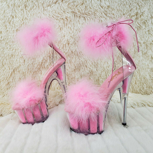 Adore 724 BabyPink Marabou Platform Shoes Sandals 7" High Heel Shoes NY - Totally Wicked Footwear