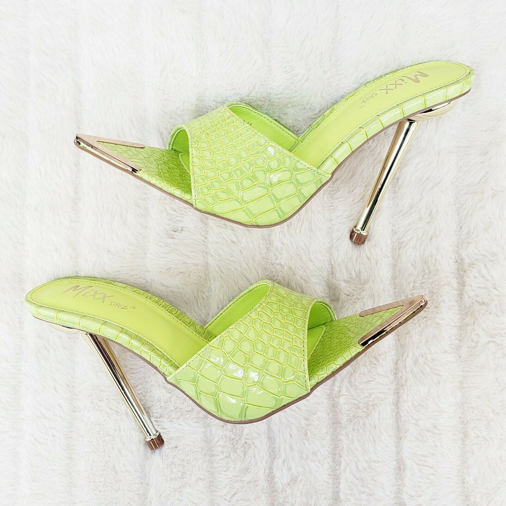 Venus Lime Green Slim High Heel Pointy Toe Slip On Sandals Slides Clogs - Totally Wicked Footwear