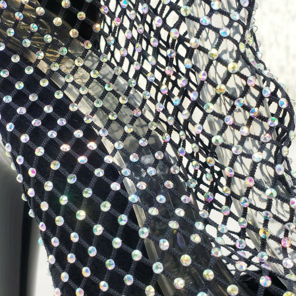 Adore 765RM Black Patent Rhinestone Mesh Platform Sandals 7" High Heel Shoes NY - Totally Wicked Footwear