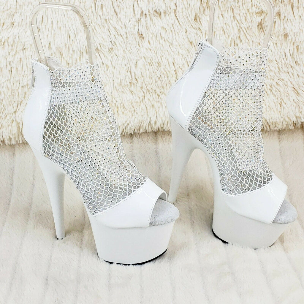 Adore 765RM White Patent Rhinestone Mesh Platform Sandals 7" High Heel Shoes NY - Totally Wicked Footwear