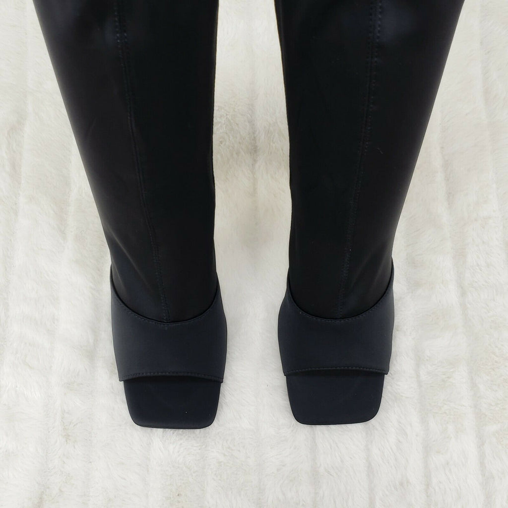 Victoria Black Stretch Square Open Toe High Heel Ankle Boots - Totally Wicked Footwear