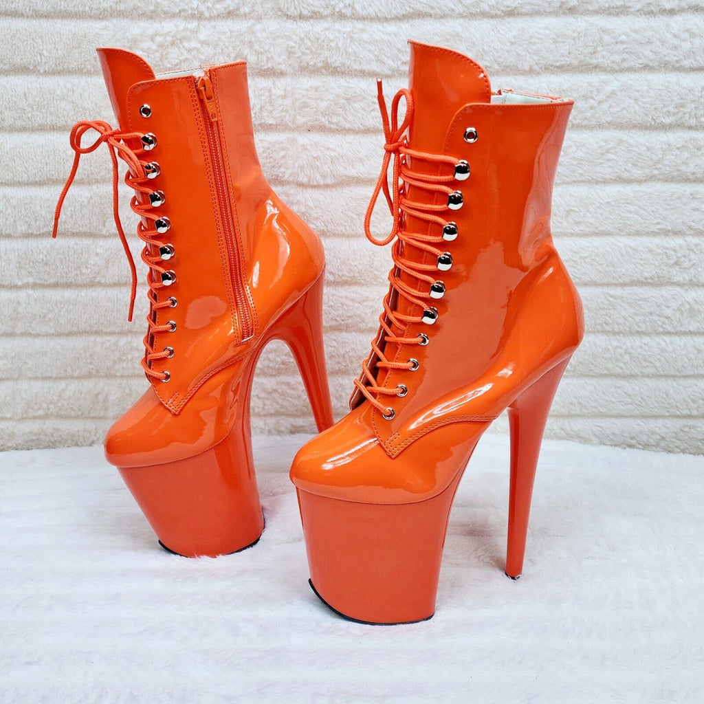 Flamingo 1020 Orange Patent 8" Heel Platform Ankle Boots US 6-12 NY - Totally Wicked Footwear