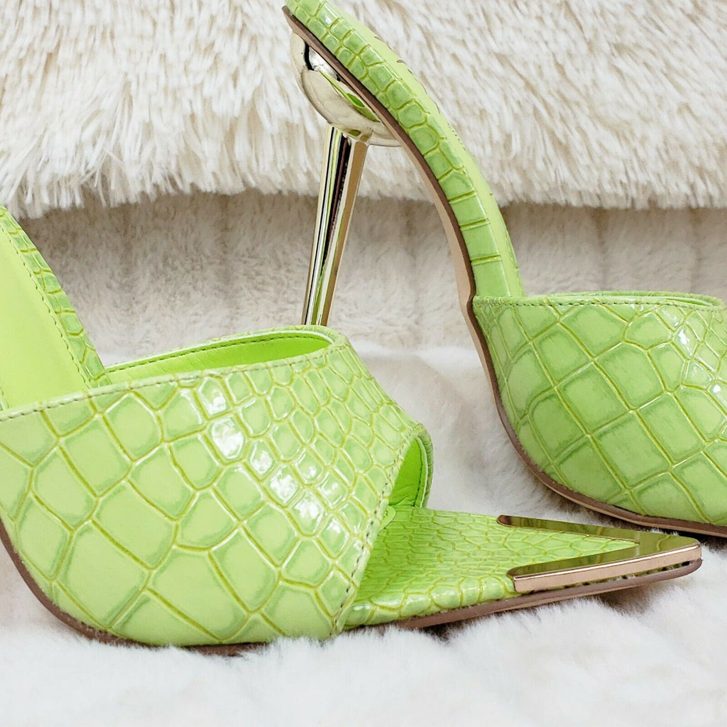 Venus Lime Green Slim High Heel Pointy Toe Slip On Sandals Slides Clogs - Totally Wicked Footwear