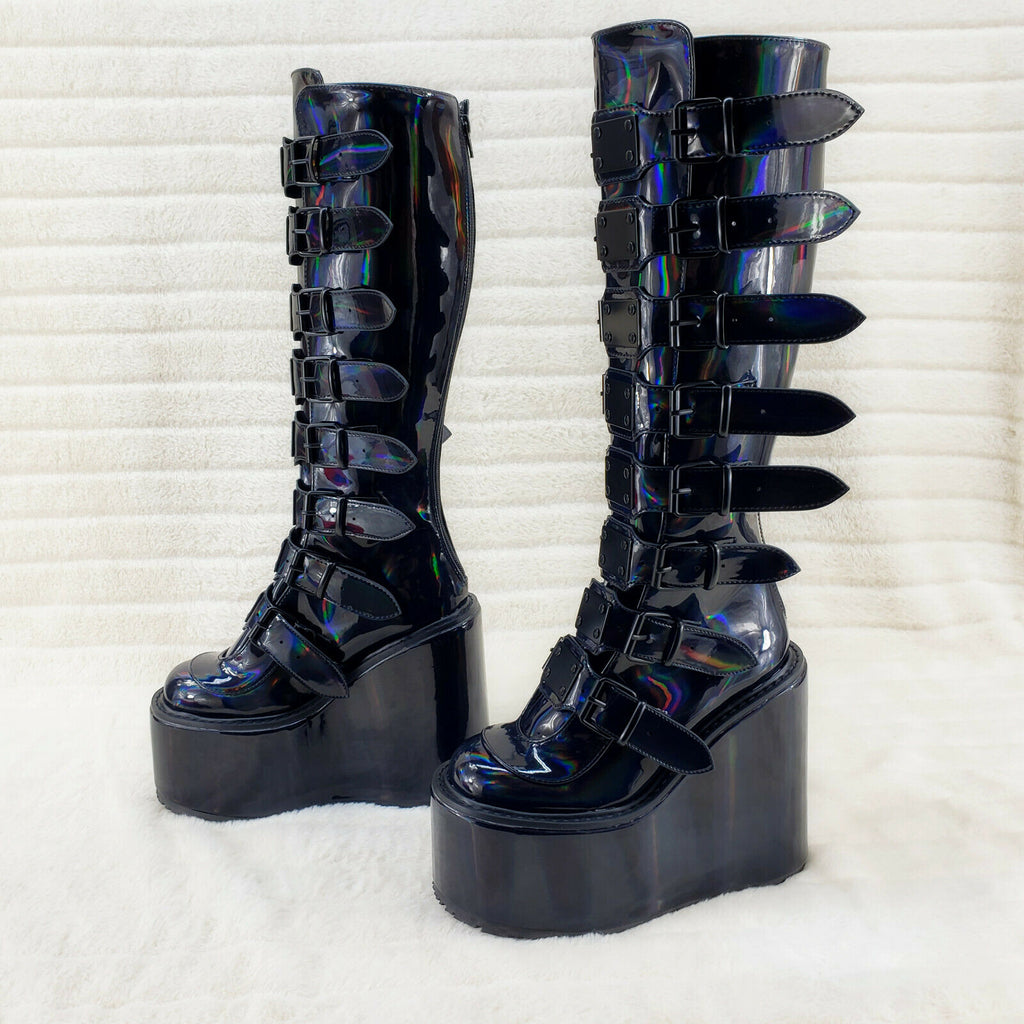 Swing 815 Black Oil Slick hologram Goth Punk Knee Boot 5.5" Platform In House - Totally Wicked Footwear