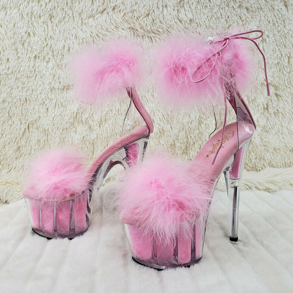 Adore 724 BabyPink Marabou Platform Shoes Sandals 7" High Heel Shoes NY - Totally Wicked Footwear