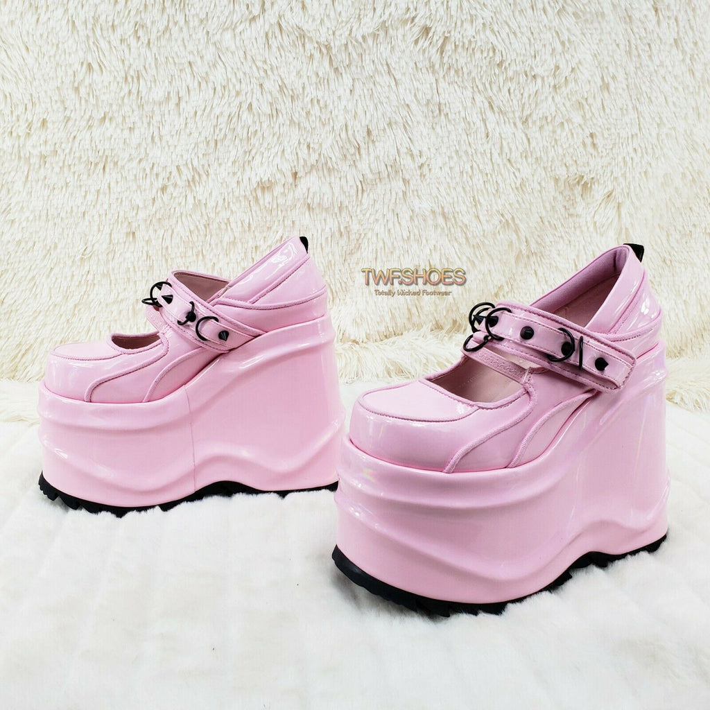 Wave 48- 6" Platform Pink Patent Goth Punk Mary Jane Shoes In House - Totally Wicked Footwear
