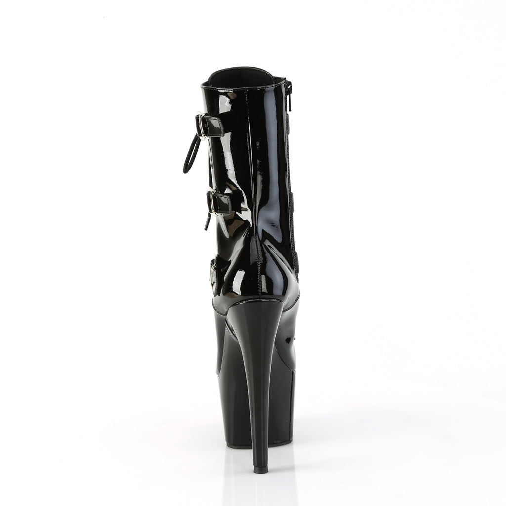 Adore 1043 Black Patent 7" Heel Platform Triple Strap Mid Calf Boots -Direct - Totally Wicked Footwear