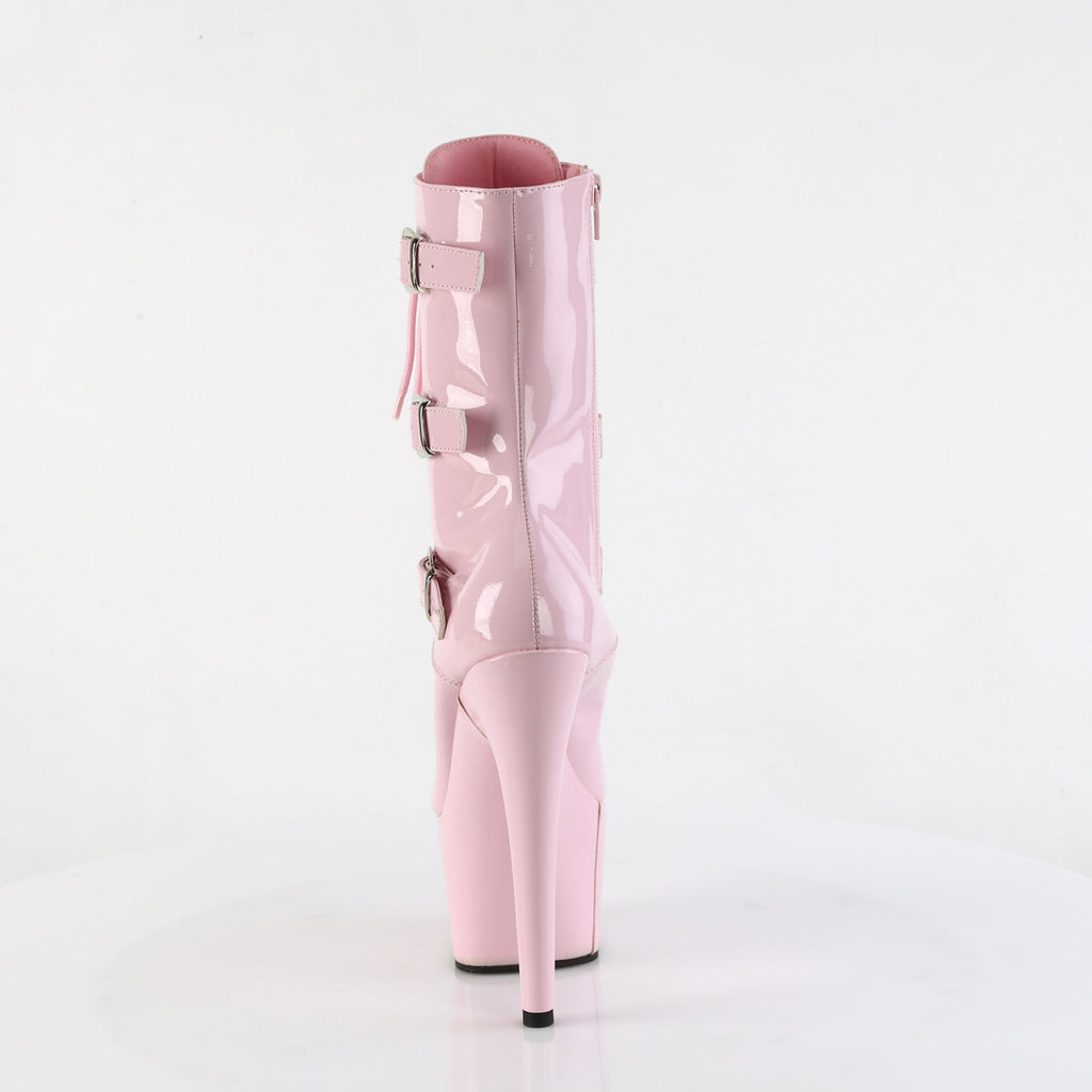 Adore 1043 Baby Pink Patent 7" Heel Platform Triple Strap Mid Calf Boots -Direct - Totally Wicked Footwear